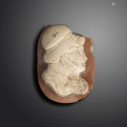 An early 17th century hardstone cameo fragment depicting Mars and Venus, c1600, Mars bearded and