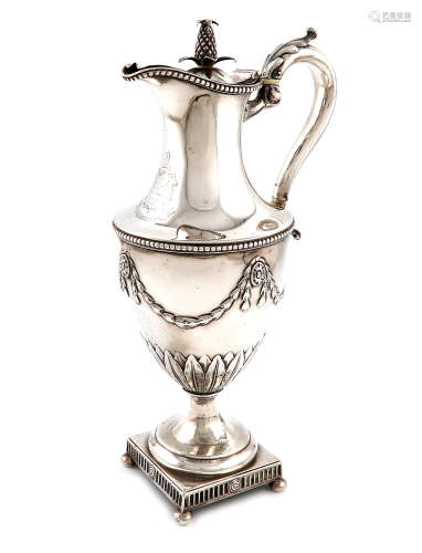 λA George III silver ewer, by John Carter, London 1773, vase form, with medallions and swags above