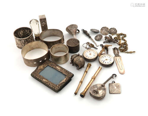A mixed lot of silver items, various dates and makers, comprising: an owl page marker, by S.