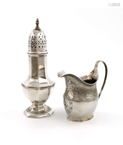 A George III silver cream jug, by Peter, Ann and William Bateman, London 1800, oval form, engraved
