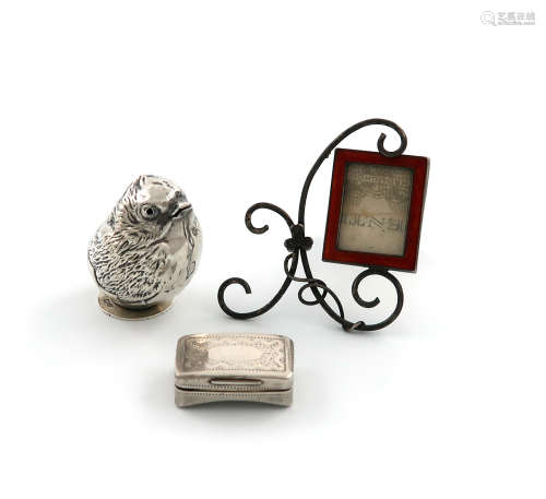 A small mixed lot of silver items, comprising: a Victorian silver and enamel photograph frame, by