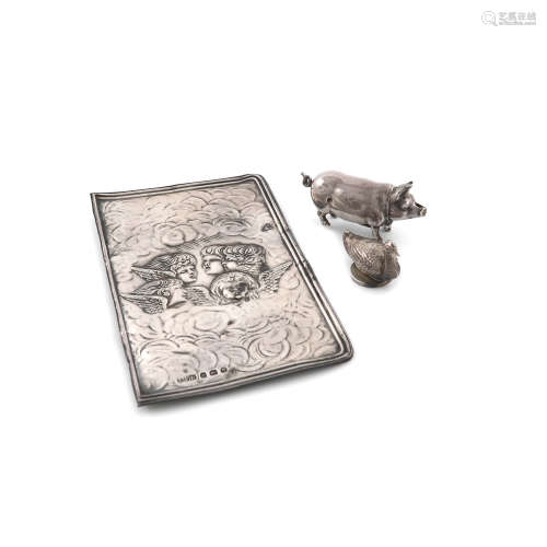A small mixed lot of silver items, comprising: a desk seal modelled as a duck, by S. Mordan and