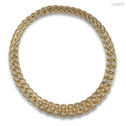 A diamond-set gold collar necklace by Van Cleef & Arpels, of openwork design and formed with