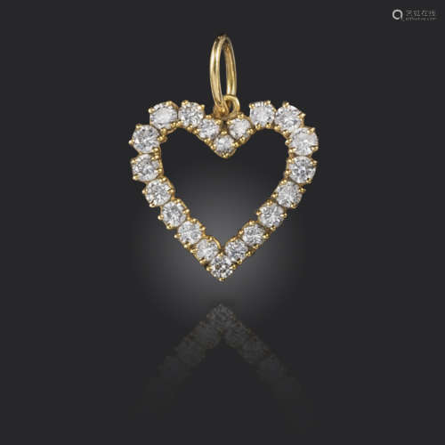 A diamond heart pendant by Cartier, set with round brilliant-cut diamonds in gold, signed Cartier,