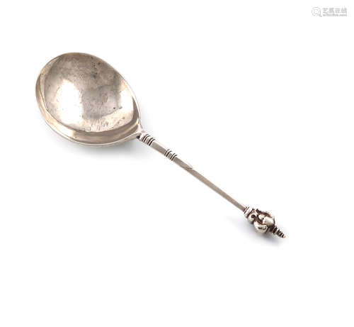 A seventeenth century silver Cherub knop spoon, marks worn, also with a worn cone mark, in the