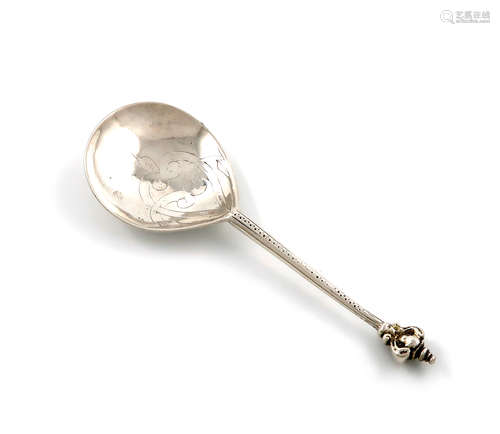 An early 17th century Norwegian silver Cherub-knop spoon, maker's mark A ? conjoined, probably