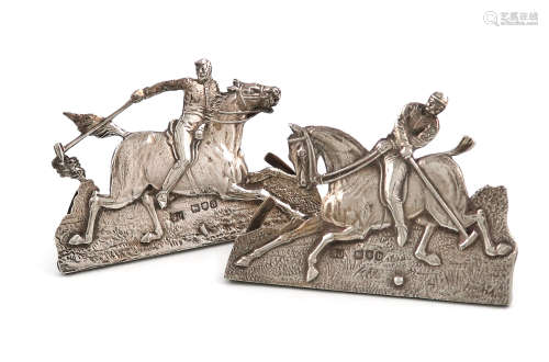 A pair of late-Victorian novelty silver menu card holders, by S. Jacob, London 1896, modelled as
