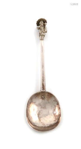 A Charles II West Country silver Apostle spoon, St. Thomas, marked with an anchor with two pellets