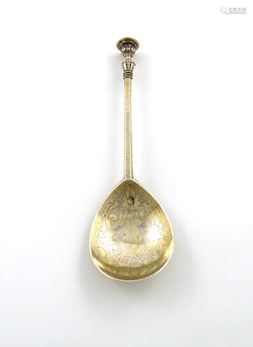 A James I West Country silver-gilt Barnstaple Decorated Seal-top spoon, by John Quick, Barnstaple