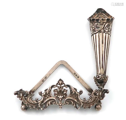 A late-Victorian silver menu card holder and vase, by Saunders and Shepherd, Chester 1892, the