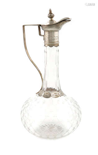 A Victorian silver-mounted glass claret jug, by John Clemmens, Birmingham 1885, the mounts with