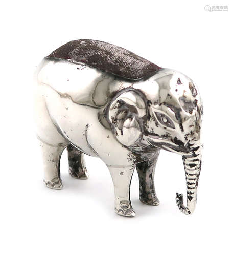 An Edwardian novelty silver elephant pin cushion, by Saunders and Shepherd, Birmingham 1905,