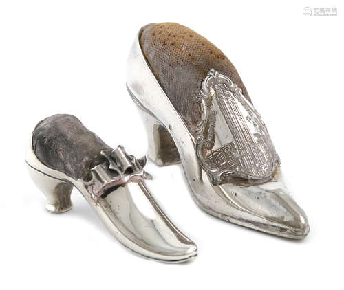 An Edwardian novelty silver shoe pin cushion, by Adie and Lovekin Ltd, Birmingham 1904, modelled