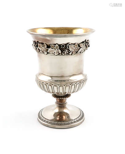 A George III silver goblet, by Paul Storr, London 1819, the campana shaped bowl with fluted