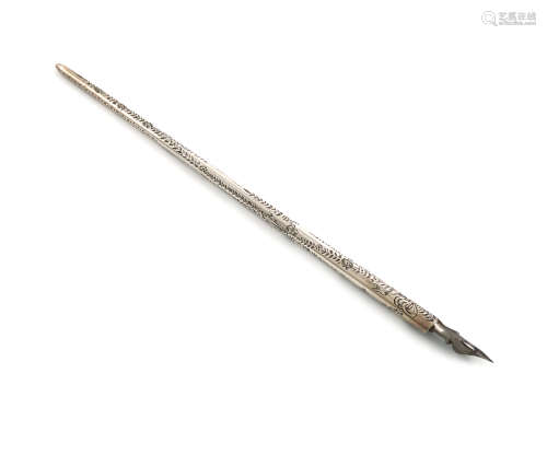 A Victorian silver dip pen, by S. Mordan and Co, also marked Sterling Silver, circa 1900, tapering