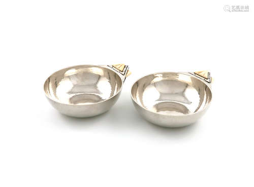 λBy R. E. Stone, a pair of Art Deco dishes, London 1931, also signed 'R. E. Stone' circular form,