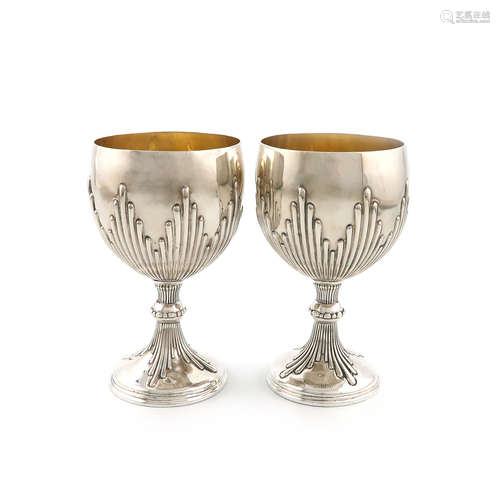 A pair of George III silver goblets, possibly by John Weldring or James Wiburd, London 1769, the urn