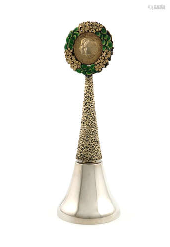 By Stuart Devlin, a modern parcel-gilt silver commemorative table bell, London 1981, edition