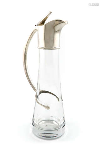 By Martin Pugh, a modern silver-mounted glass claret jug, Birmingham 1999, slender tapering form,