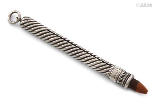 A late-Victorian silver slide-action pencil, by S. Mordan and Co. circa 1890, cylindrical fluted