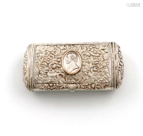 A George III silver snuff box, by Frederick Hentsche, London 1819, oblong oval section, with foliate