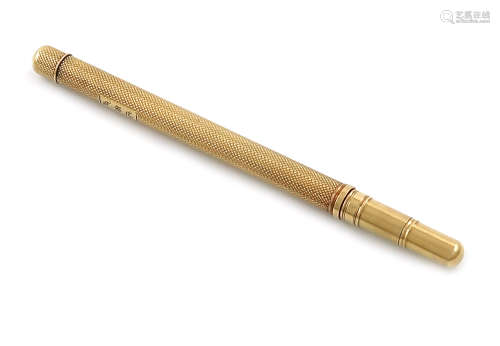 A Victorian gold travelling pen and pencil, by S. Mordan and Co., makers, circa 1860, cylindrical