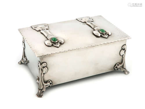 An Edwardian Art nouveau silver casket, by William Hutton and Son, London 1902, rectangular form,