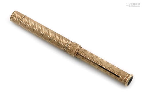 A Victorian 10 carat gold combination pen and pencil, by S. Mordan and Co., marked with the arrow