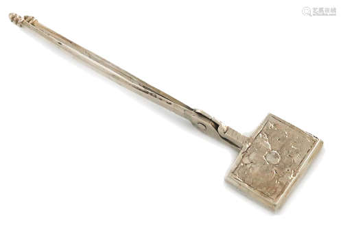 An 18th century miniature silver goffering iron, by Frederick Strant, Amsterdam, also with later tax