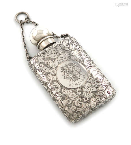 A Victorian silver scent bottle, by S. Mordan and Co., London 1890, rectangular form, engraved