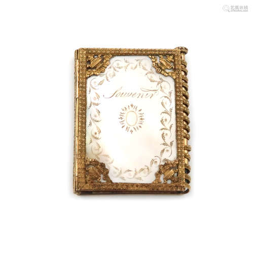 A 19th century French gilt-metal mounted mother-of-pearl aide memoire, rectangular form, the