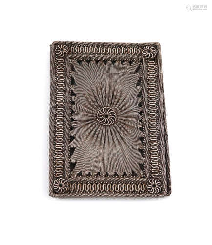A 19th century silver wirework aide memoire cover, unmarked, possibly Austrian, rectangular book