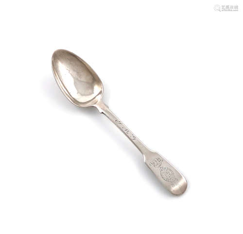 A George III silver Fiddle pattern teaspoon, by Paul Storr, London 1817, the terminal with the Royal