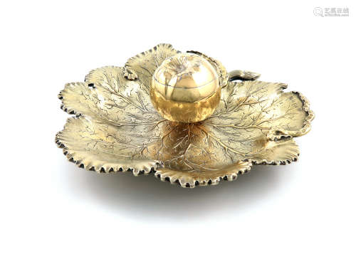 A George IV silver-gilt dish, with a later inkwell, by Robert Gainsford, Sheffield date letter worn,