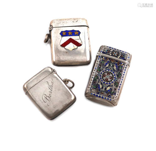 A Norwegian silver and enamel vesta case, rectangular form, with vari-coloured foliate decoration,