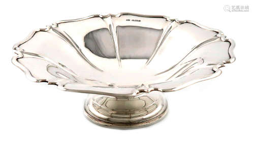 An Edwardian silver dish, by H. Atkins, Sheffield 1905, fluted lobed circular form, on a raised