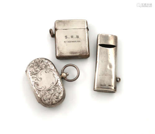 An Edwardian silver whistle vesta case, by John Millward Banks, Chester 1902, oblong rectangular