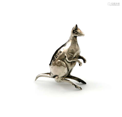 An Edwardian novelty silver kangaroo pin cushion, by W J Myatt & Co., Chester 1909, modelled in a