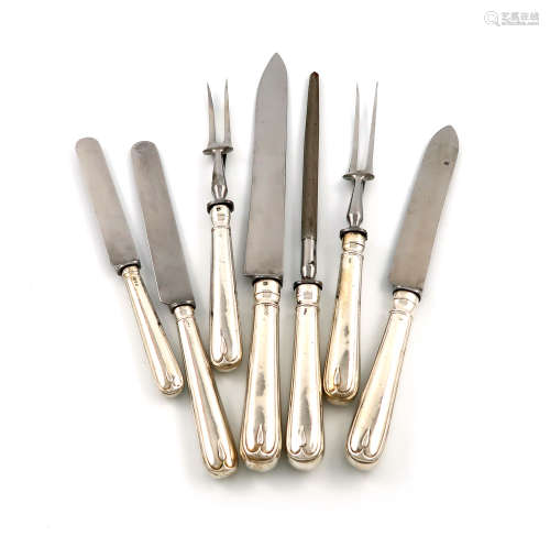 A matched set of twelve silver Old English Thread and Drop pattern table knives and dessert