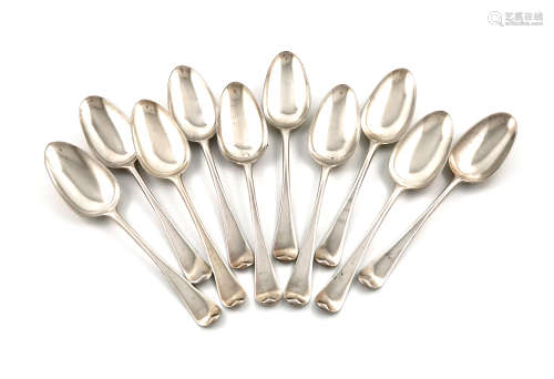 A matched set of ten George III silver Hanoverian pattern tablespoons, eight by Richard Crossley,