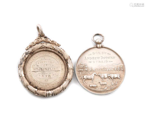 A late Victorian Scottish silver agricultural medal, circular form, inscribed 'Girvan District