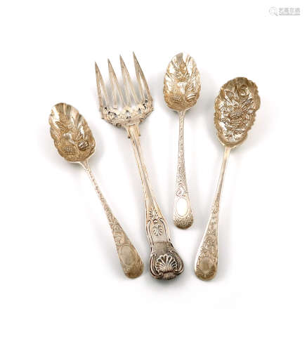 A mixed lot of silver flatware, various dates and makers, comprising: a King's pattern fish