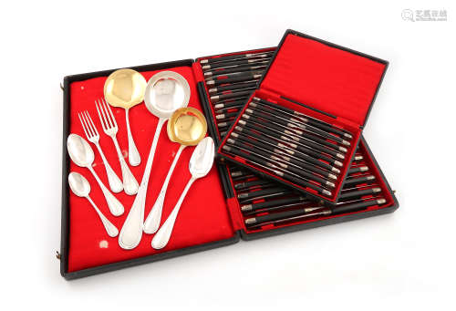 A Collection of French silver Ribbon and Reed pattern flatware, by Henin and Cie, Paris, the reverse
