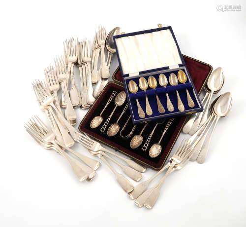 A mixed lot of silver flatware, various dates and makers, comprising: a set of ten Scottish