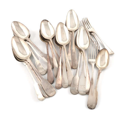 A mixed lot of silver flatware, various dates and makers, comprising: eight Old English pattern