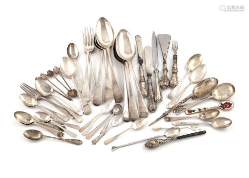 A mixed lot of silver flatware, various dates and makers, comprising: six Old English pattern