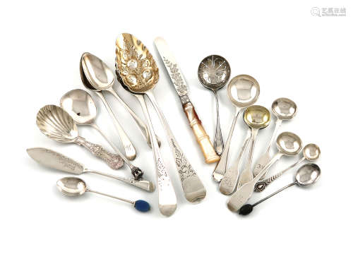 A mixed lot of silver flatware, various dates and makers, comprising: a Victorian Queen's pattern