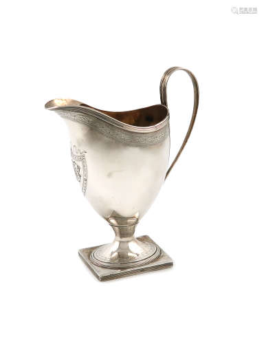 An early 19th century Dutch silver cream jug, possibly by J. A. Toorn, The Hague 1838, helmet
