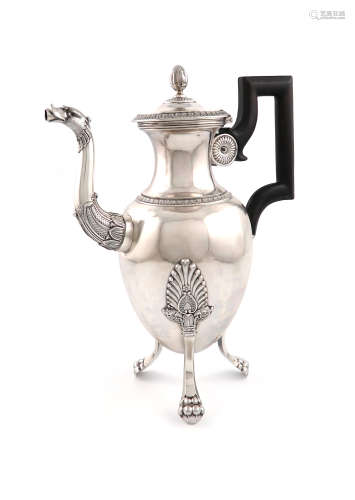 A 19th century French provincial silver coffee pot, maker's mark of E.G with an arrow between,