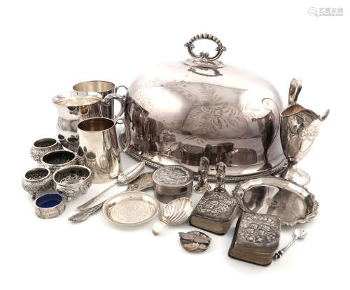 A mixed lot of silver and electroplated items, comprising silver items: a George III caddy spoon,